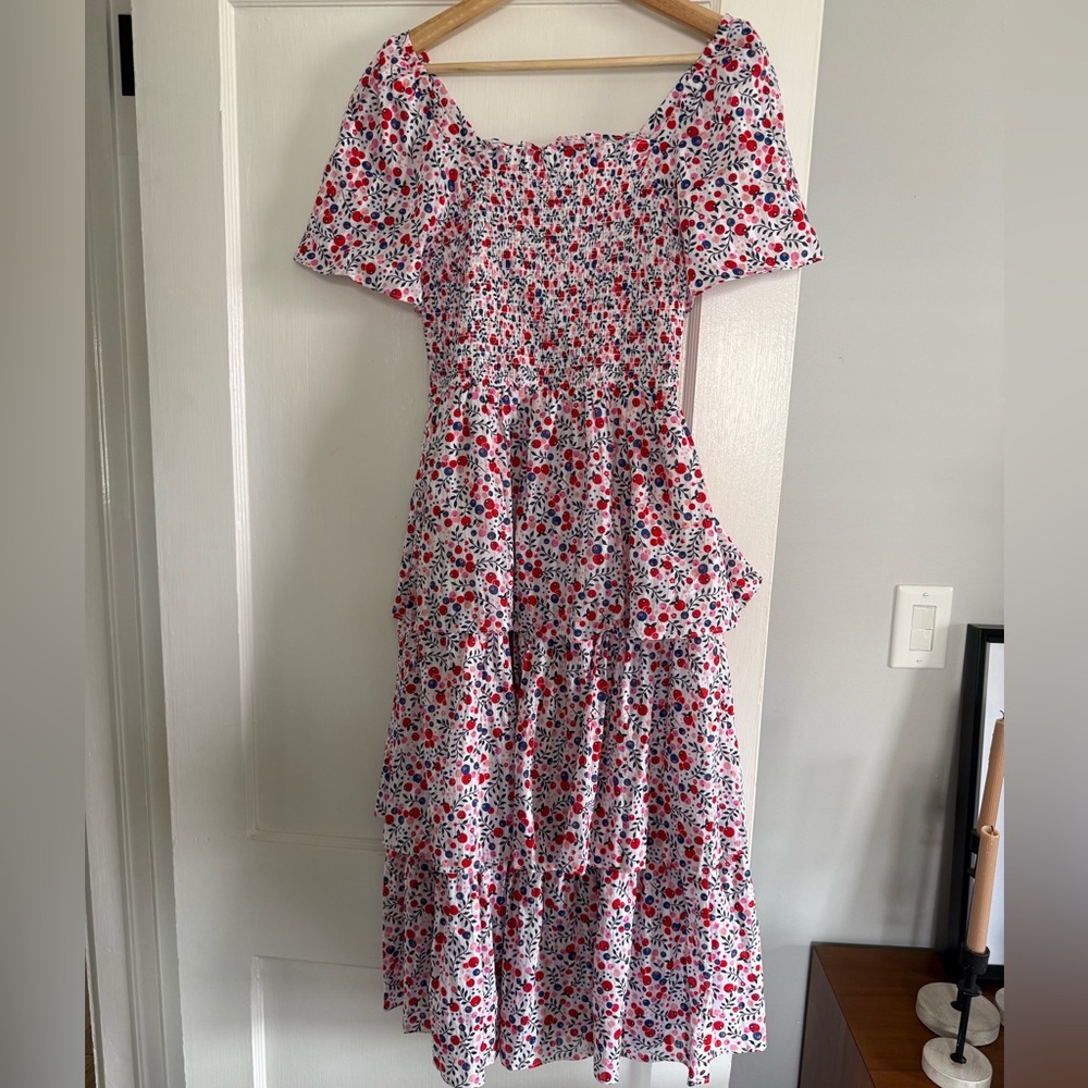 Draper James White Midi Dress with Red & Navy Floral Print
